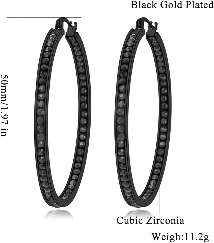 CiNily Mult-colors Crystal Stainless Steel Hoop Earring for Women Hypoallergenic Jewelry for Sensitive Ears Large Big Hoop Earrings 2" - Image 2